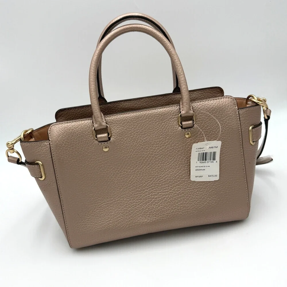 Coach Metallic Rose Gold Pebble Leather Blake 25 Carryall Satchel Bag F39847 NEW